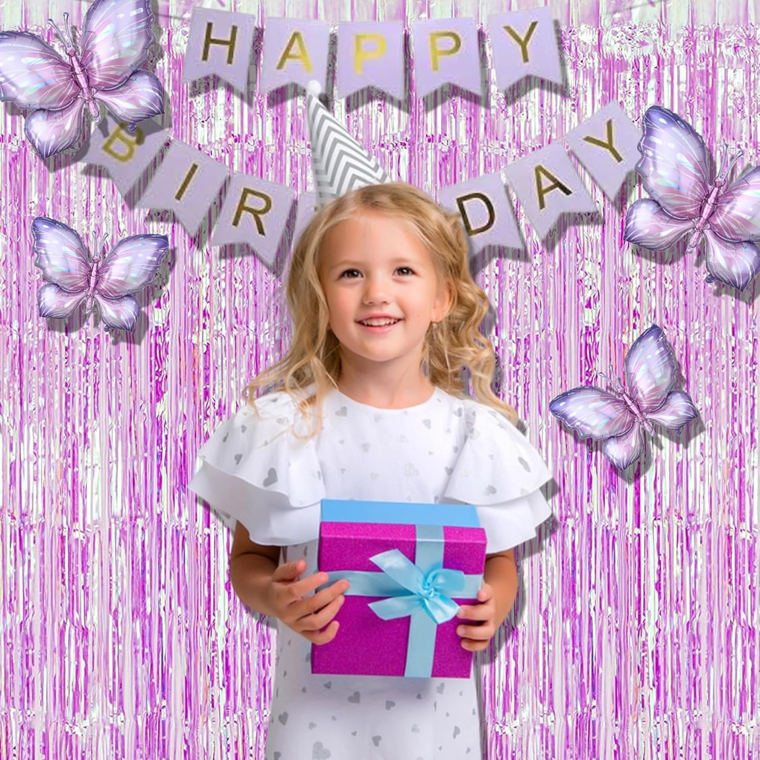 BRAVESHINE Clear Purple Party Decorations Iridescent Foil Curtain - 2 Pack 3.2 x 6.5 ft Holographic