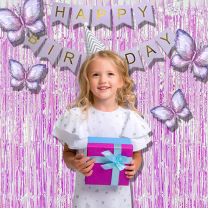 BRAVESHINE Clear Purple Party Decorations Iridescent Foil Curtain - 2 Pack 3.2 x 6.5 ft Holographic