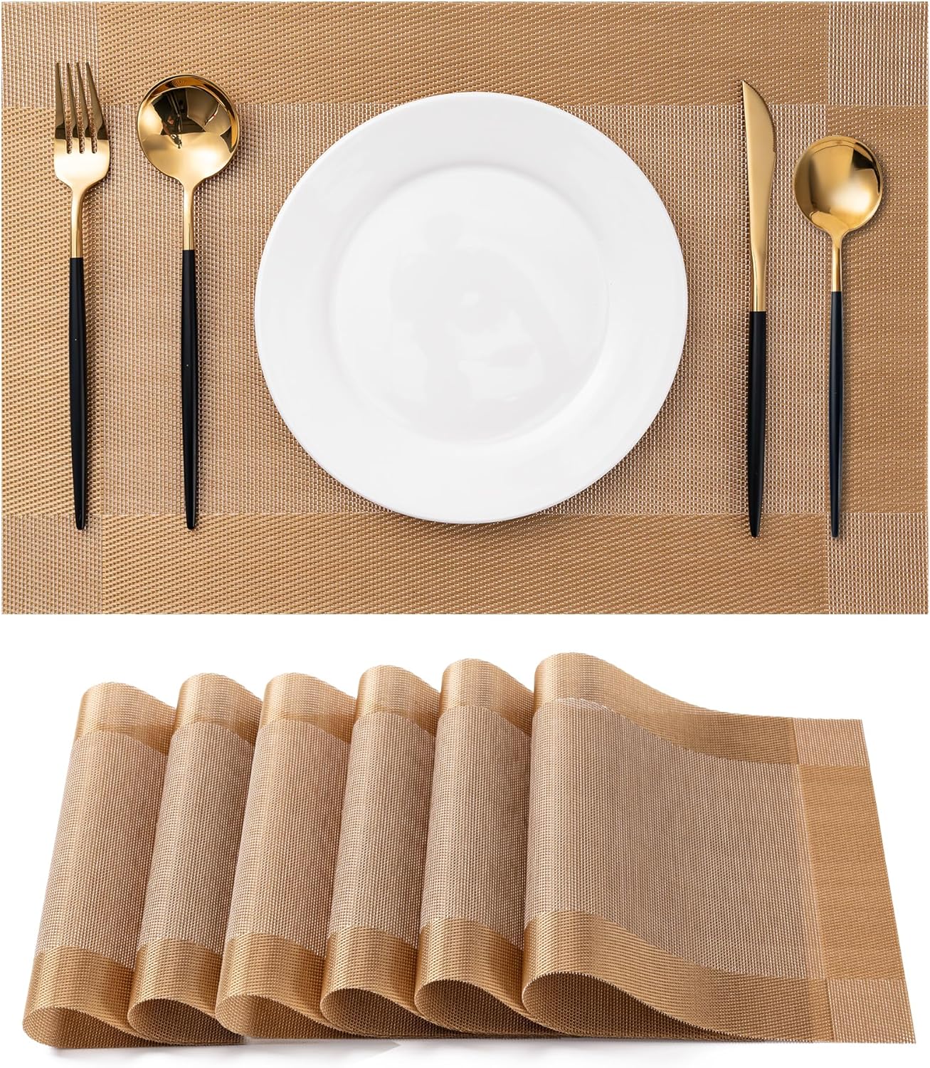CADONO Placemats Set of 6 Washable Indoor/Outdoor Vinyl Place Mats for Dining Table Durable