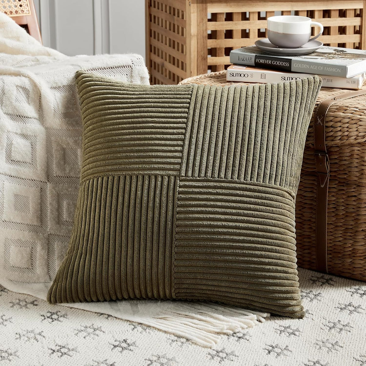 Fancy Homi 2 Packs Olive Green Big Decorative Throw Pillow Covers 24x24 Inch for Living Room Couch