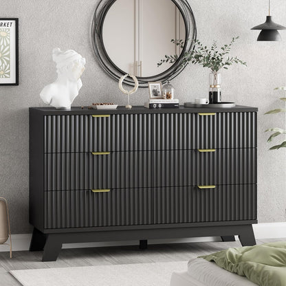 Fluted Dresser for Bedroom with 6 Drawers, 48" Wide Wooden Chest of Drawers with Metal Handle