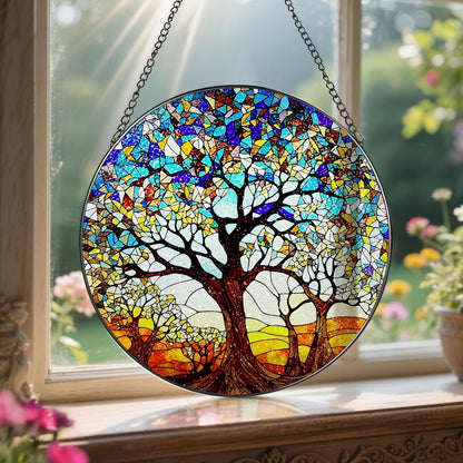 Stained Glass Window Hanging, LAOWEIKI 8'' Tree of Life Suncatcher, Stained Glass Ornament