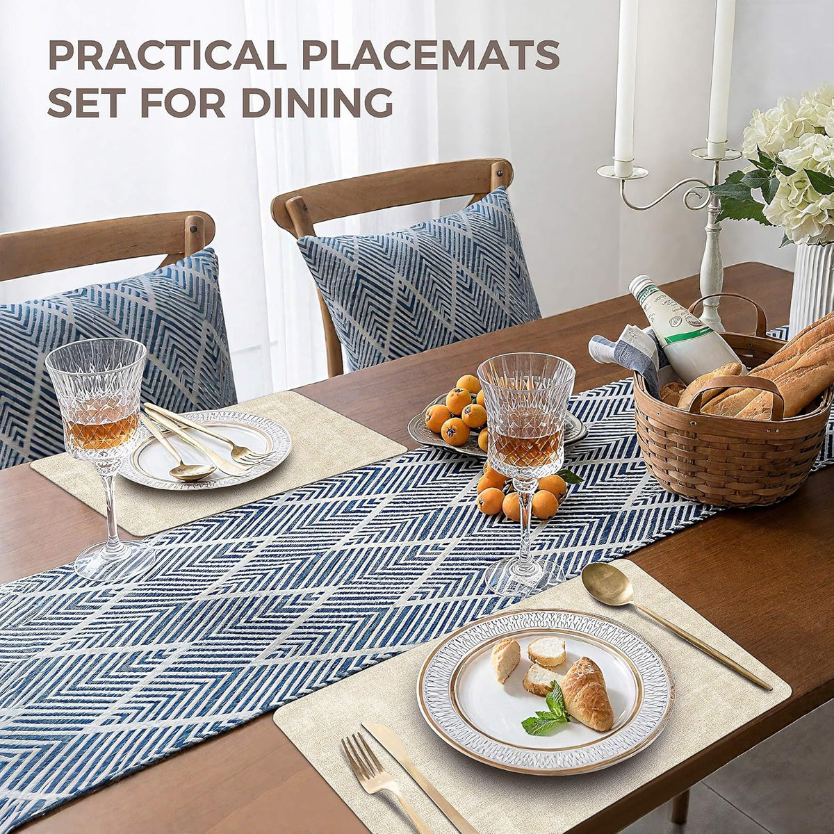 Vinyl Placemats Set of 4, Faux Leather Waterproof and Heat Resistant Place Mats, Washable Anti-Slip