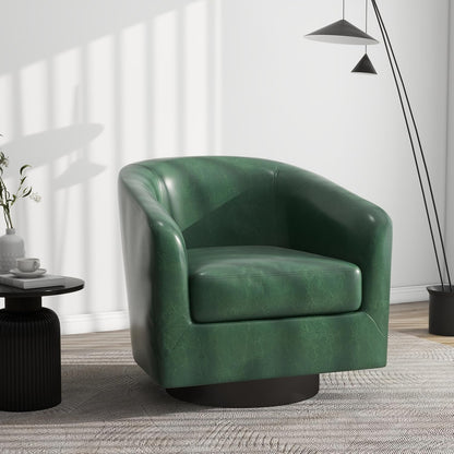 Swivel Barrel Accent Chair, Modern Round Faux Leather Arm Chair for Living Room, Bedroom, Comfy