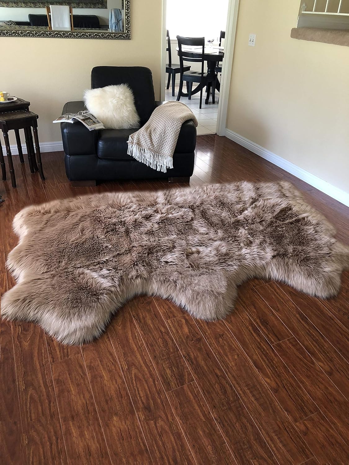 LAMBZY Faux Sheepskin Hypoallergenic Free Shape Silky Shag Rug, Luxury Shaggy Silky Plush Carpet