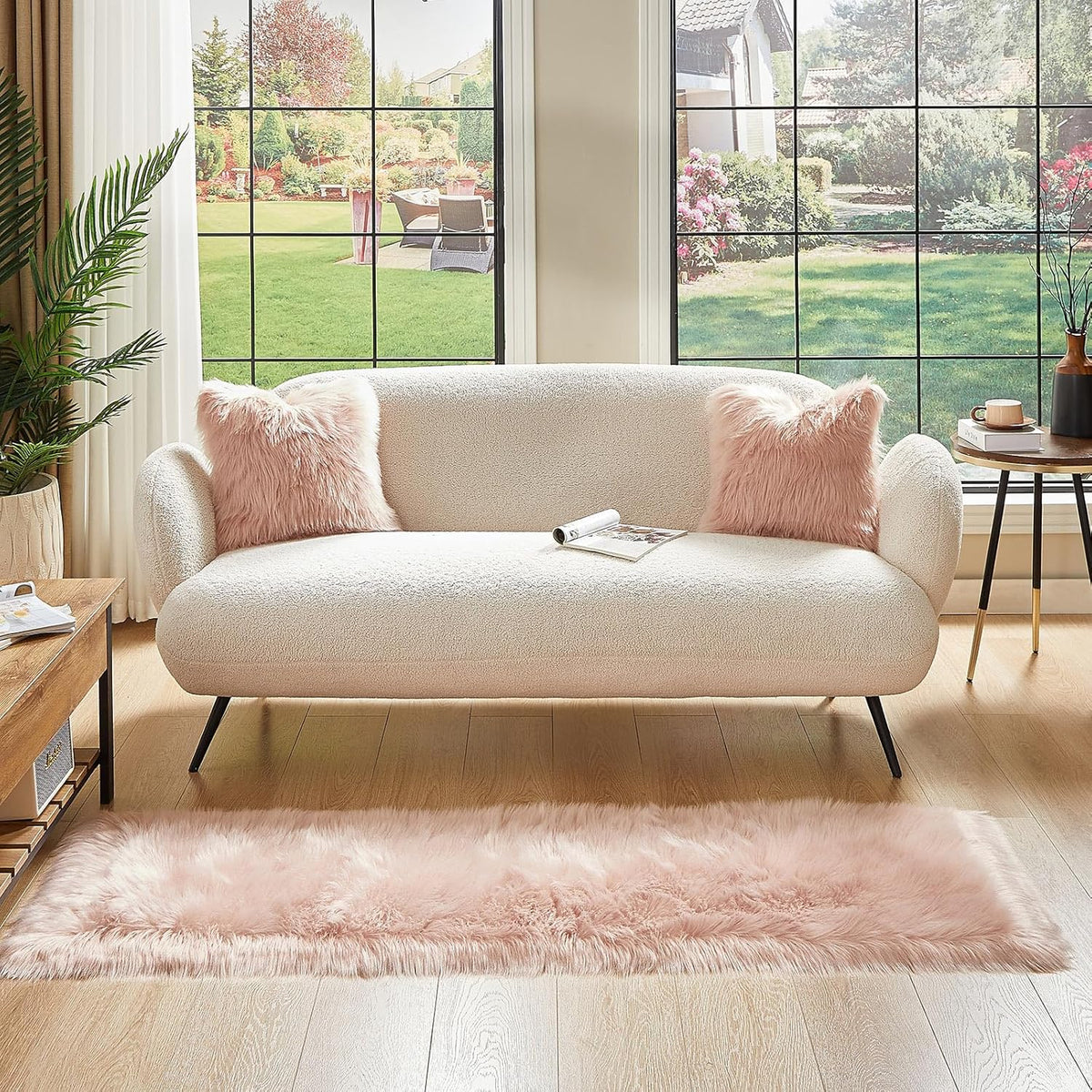 AMTOVO Faux Fur Rug, Pink Ultra Soft Fluffy Shag Sheepskin Rug, 2 x 6 ft Runner Area Rugs for