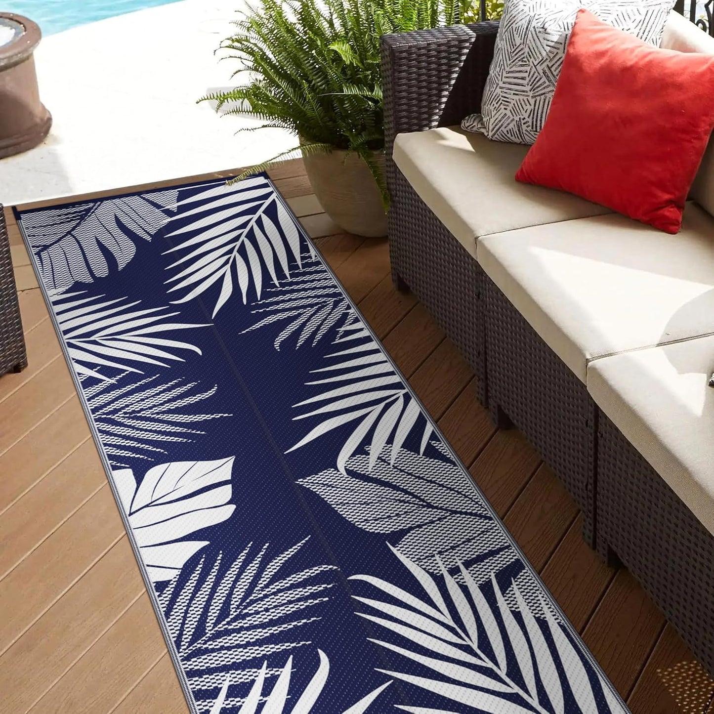 GENIMO Outdoor Rug 2.5' x 8' Waterproof for Patios Clearance, Reversible Outdoor Plastic Straw