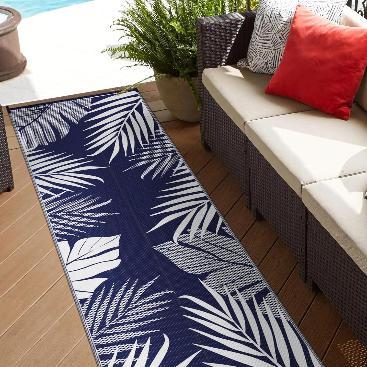 GENIMO Outdoor Rug 2.5' x 8' Waterproof for Patios Clearance, Reversible Outdoor Plastic Straw