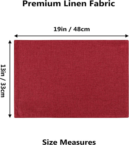 Home Brilliant Cloth Placemats Set of 8 Red Linen Placemats for Dinner Heat Resistant Dining Table