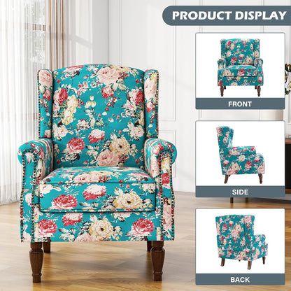 UIXE High Back Floral Accent Chairs Set of 2, Upholstered Armchair in Fabric, Retro Printed