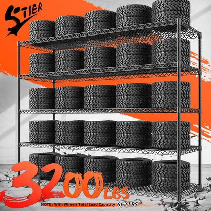 REIBII Storage Shelves 3200 LBS Capacity Wire Shelving with Wheels Heavy Duty Metal Shelf for
