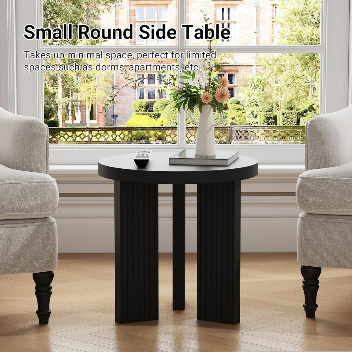 Small Round Side Table, 17.52" Coffee Table with Smooth Thick Mesa, Circle End Table with X Shaped