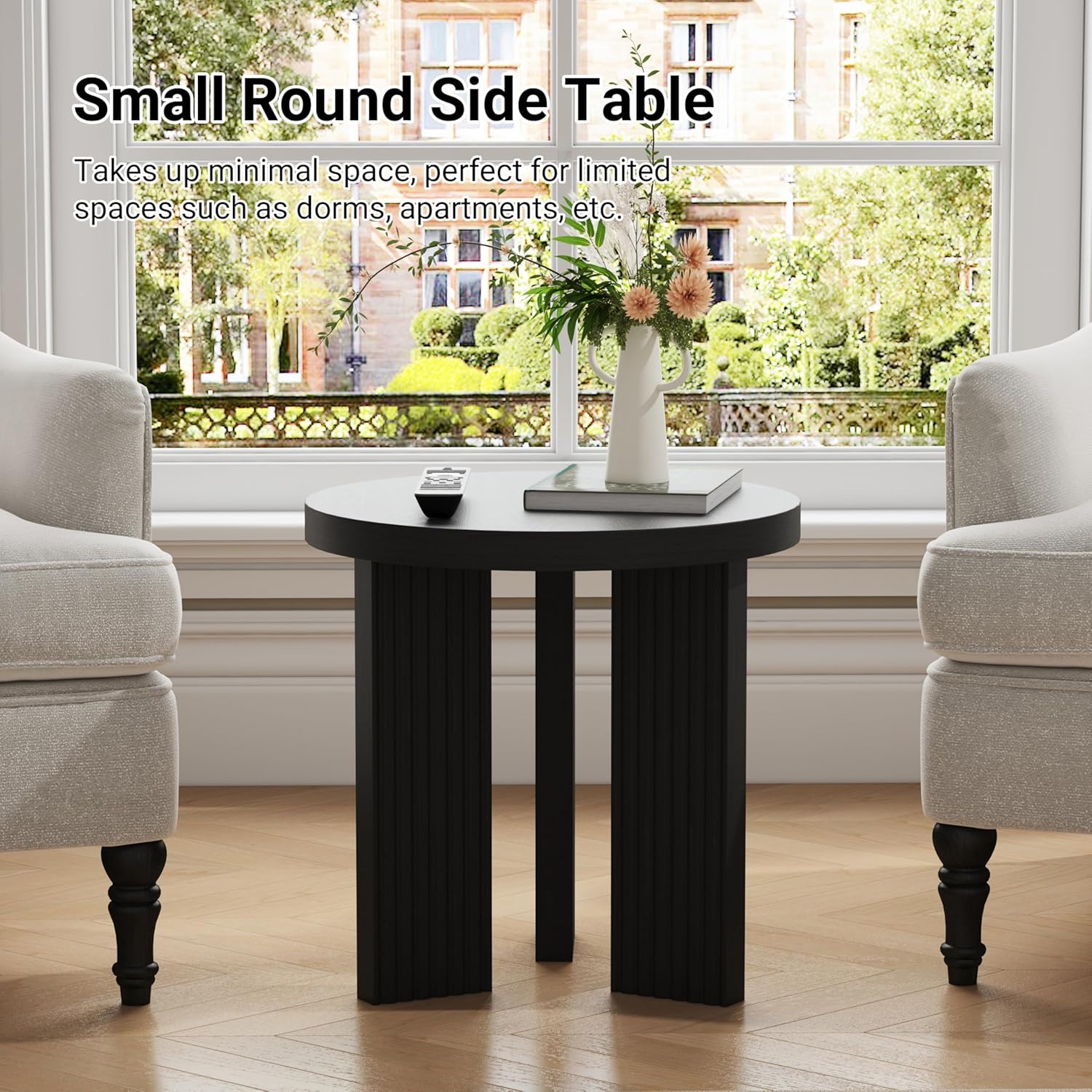 Small Round Side Table, 17.52" Coffee Table with Smooth Thick Mesa, Circle End Table with X Shaped