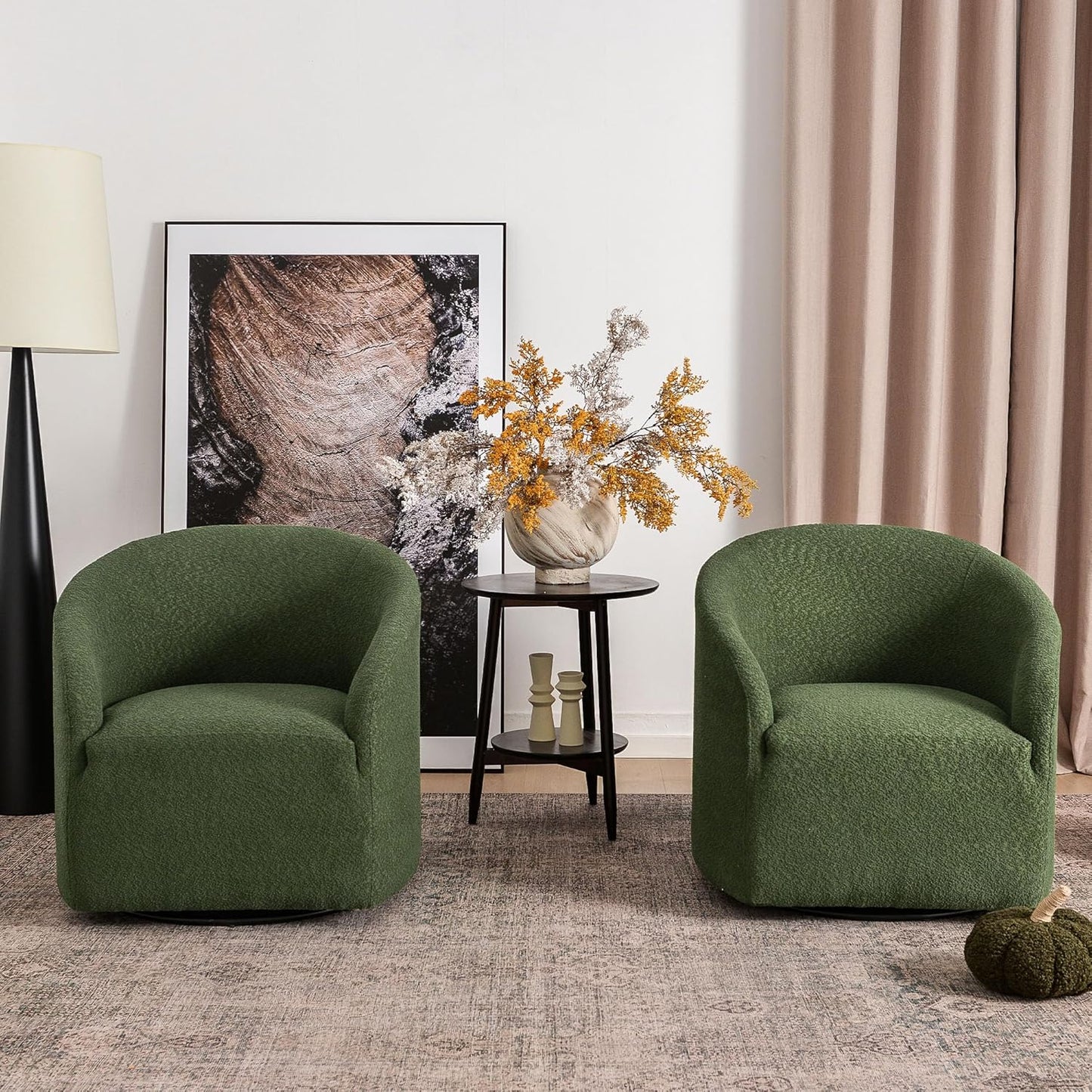 KINWELL 32" Wide Modern Boucle Swivel Barrel Chairs Set of 2, No Assembly Round Upholstered Swivel