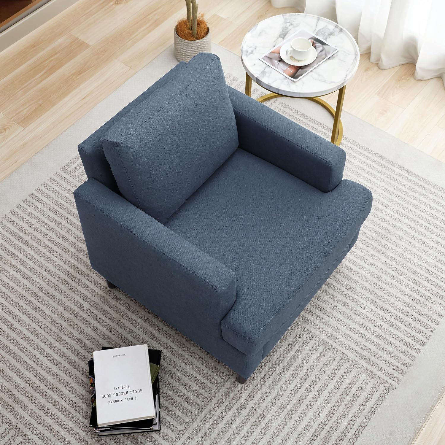 Mid-Century Accent Chair,Modern Linen Fabric Armchair for Living Room,Comfy Upholstered Reading