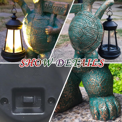 JOYBEE Garden Statues Turtle with Solar Lantern Outdoor Decor-Turtle Solar Figurines Lights