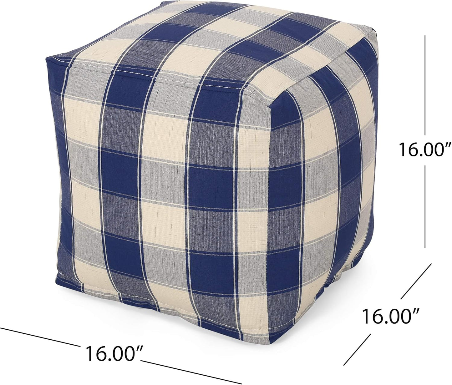 GDFStudio Modern Fabric Checkered Cube Pouf Ottoman Foot Stool - Bean Bag Floor Chair - Foot Rest