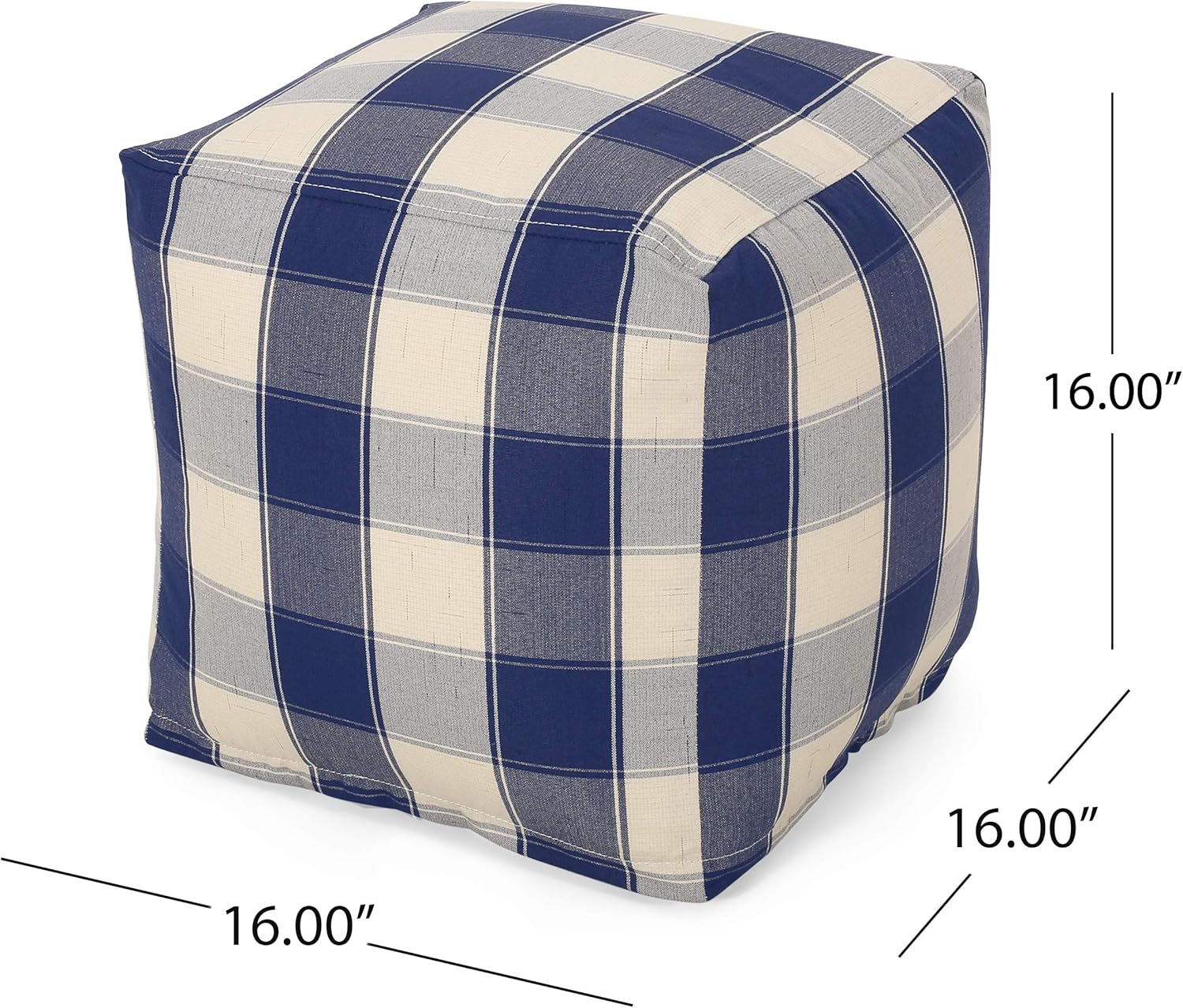 GDFStudio Modern Fabric Checkered Cube Pouf Ottoman Foot Stool - Bean Bag Floor Chair - Foot Rest