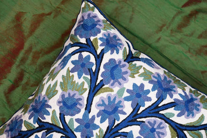 Blue Tree of Life Pillow Cover Indigo Plant Floral Pillowcase Needlepoint Botanical Flower Suzani