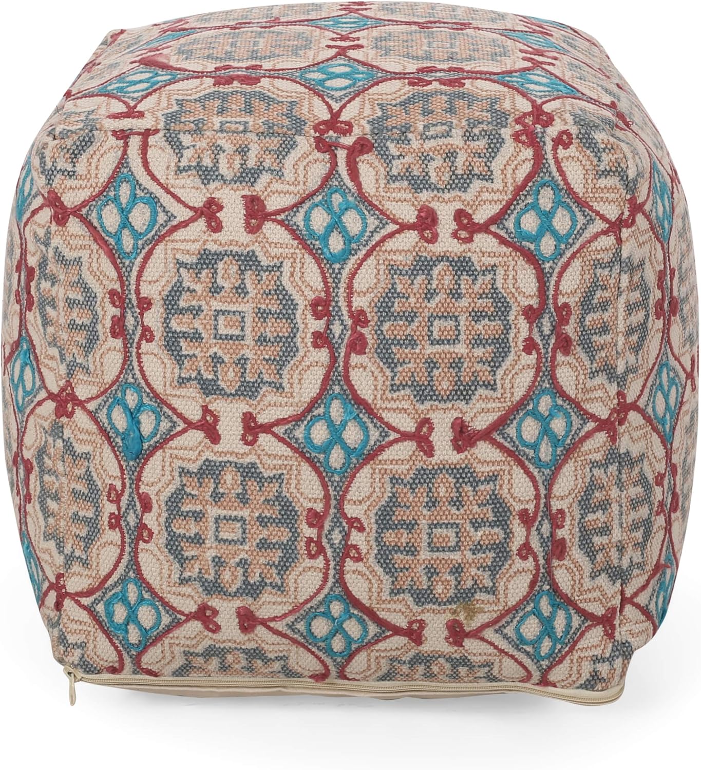 GDFStudio Boho Handmade Fabric Cube Pouf Ottoman Foot Stool - Bean Bag Floor Chair - Foot Rest