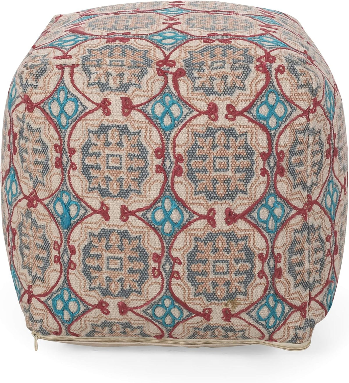 GDFStudio Boho Handmade Fabric Cube Pouf Ottoman Foot Stool - Bean Bag Floor Chair - Foot Rest