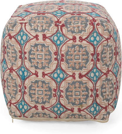 GDFStudio Boho Handmade Fabric Cube Pouf Ottoman Foot Stool - Bean Bag Floor Chair - Foot Rest