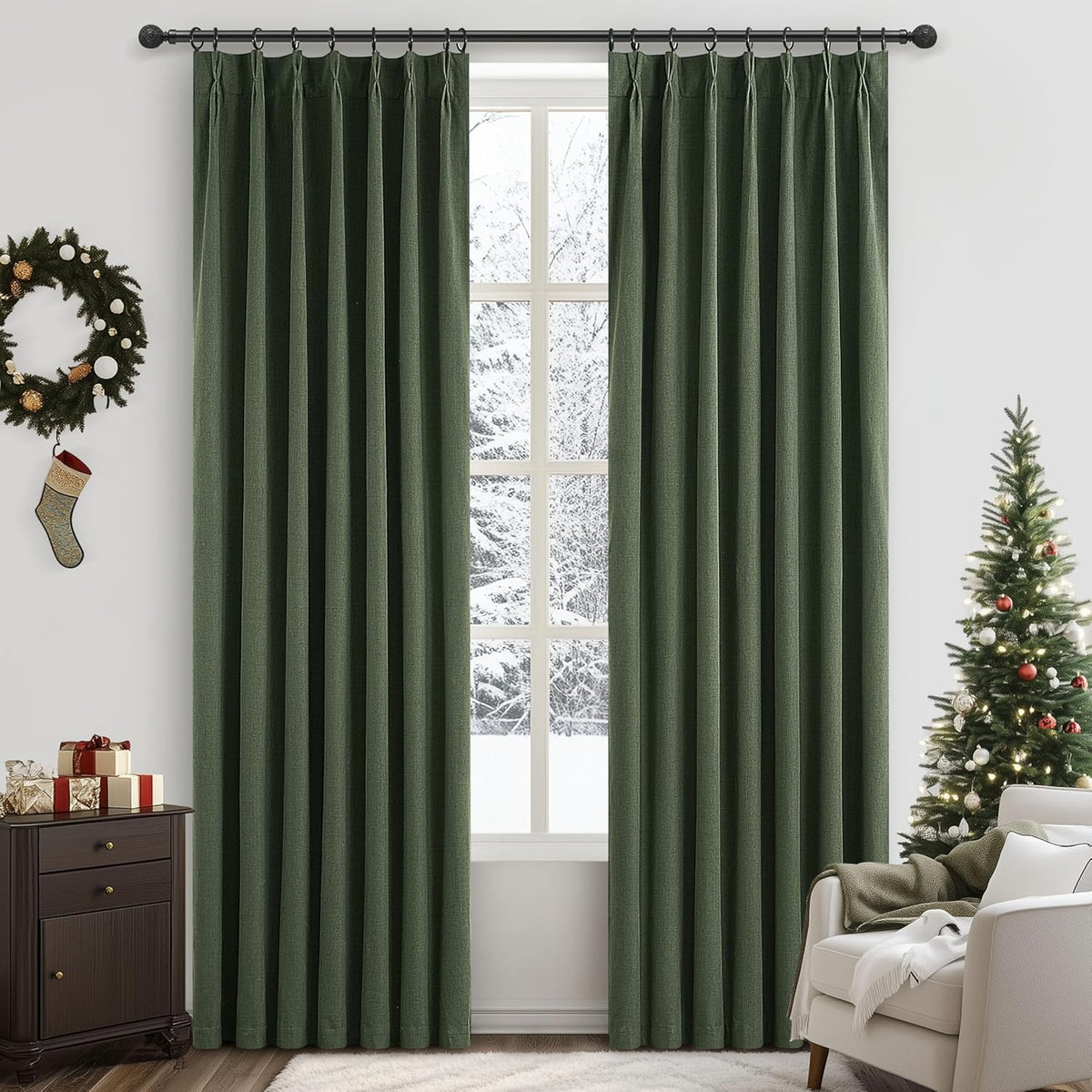 Olive Green Bedroom Curtains 84 Inch Length 2 Panels Set Burg,Pinch Pleated Decorative Blackout