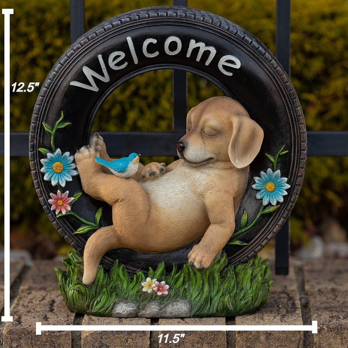 VP Home Chillaxing Welcome Puppy Dog Solar Powered LED Garden Light Welcome Chillax Puppy Statue