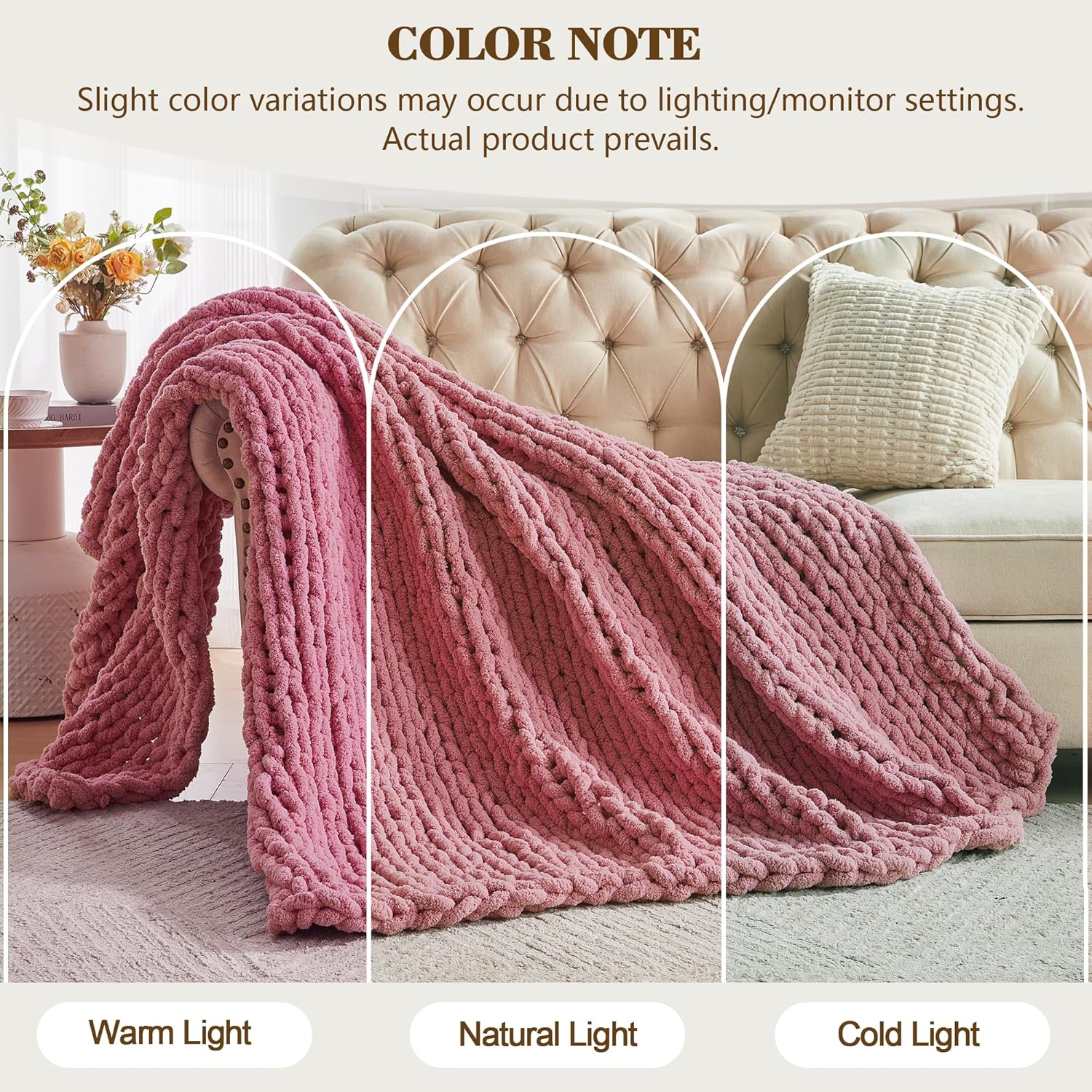 Carriediosa Chunky Knit Throw Blanket 50" X 60", 100% Hand Made Large Chenille Loop Yarn Soft