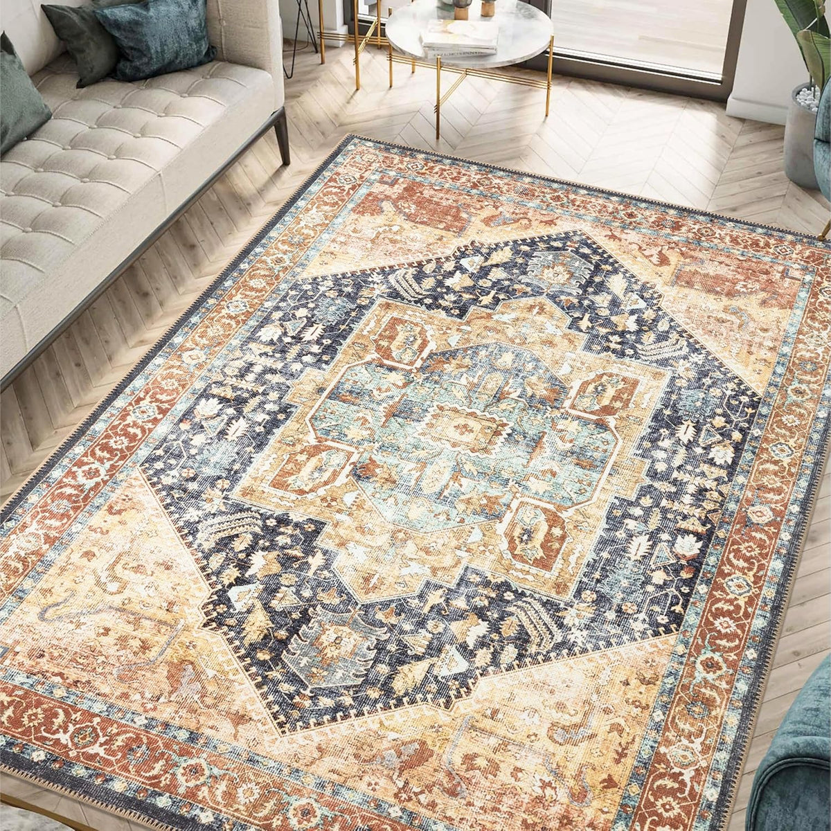 Keen Home Design 9x12 Rug - Machine Washable Area Rug with Non-Slip Backing, Ideal for Living Room