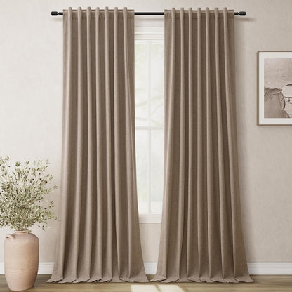 BOODII Room Darkening Curtains Brown Black Out Curtains 96 Inches Long 2 Panel Set Back Tab Neutral
