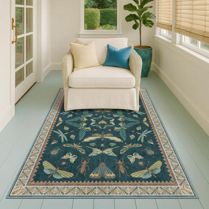 Dark Teal 4x6 Area Rugs for Door Mat Entrance - Vintage Floor Rug for Entryway, Mudroom Kitchen