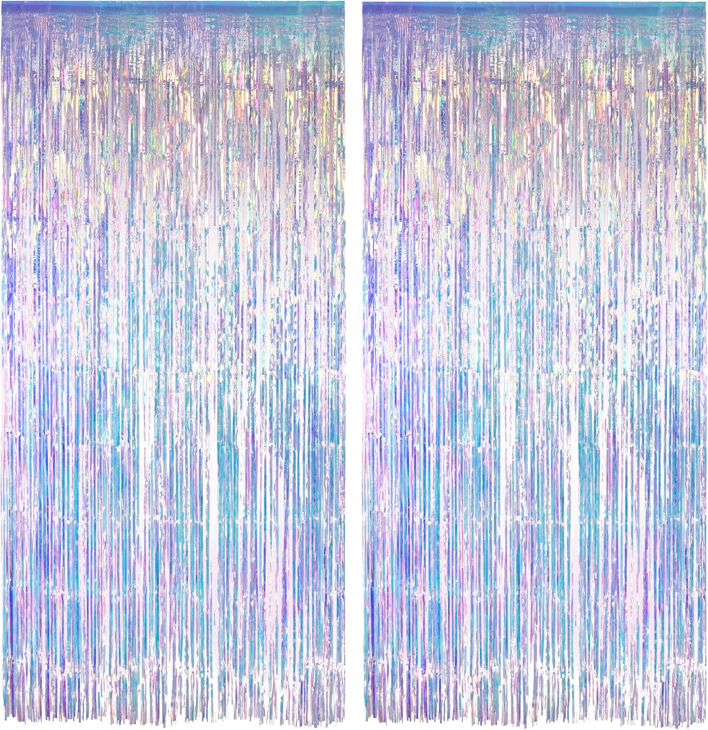 Iridescent Party Streamers Backdrop - GREATRIL Neon Transparent Holographic Tinsel Foil Fringe