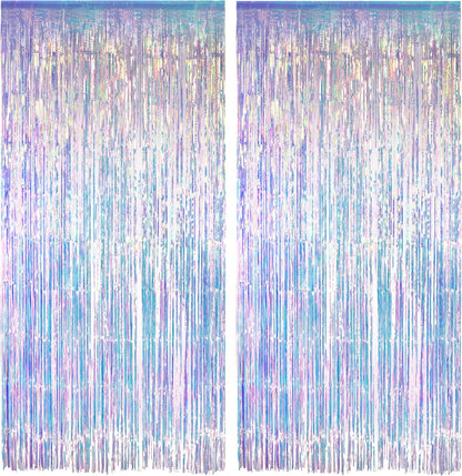 Iridescent Party Streamers Backdrop - GREATRIL Neon Transparent Holographic Tinsel Foil Fringe