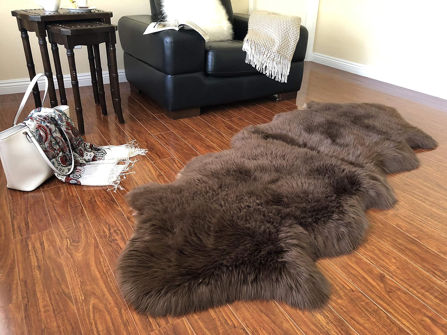 LAMBZY Faux Sheepskin Soft Hypoallergenic Free Shape Silky Shag Rug, Luxury Shaggy Silky Plush