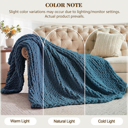 Carriediosa Chunky Knit Throw Blanket 50" X 60", 100% Hand Made Large Chenille Loop Yarn Soft