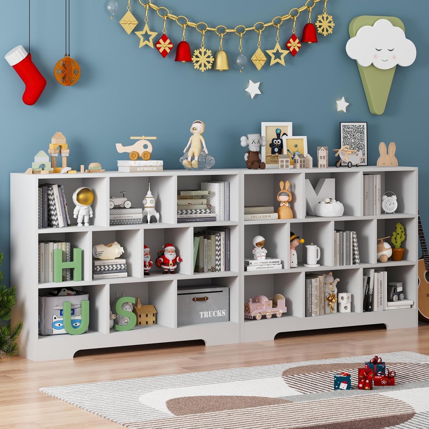 Book Shelf, 10 Cubes Storage Organizer, 3-Tier Open Shelf Wooden Bookcase, Freestanding White