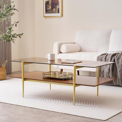 Extra Large Rectangle Glass Coffee Table, Mid-Century Modern Design for Living Room, L47 x W24 x
