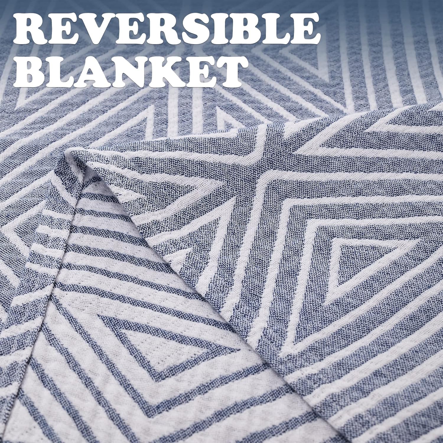 jinchan Boho 100% Cotton Blanket Muslin 50x60 Inches Lightweight 3-Layer Geometric Triangle Striped