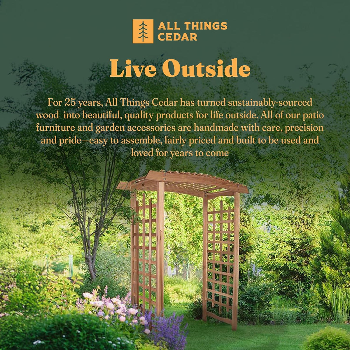 All Things Cedar 8-Foot Pagoda Arbor Garden Arch Trellis for Climbing Plants, Transform Garden or