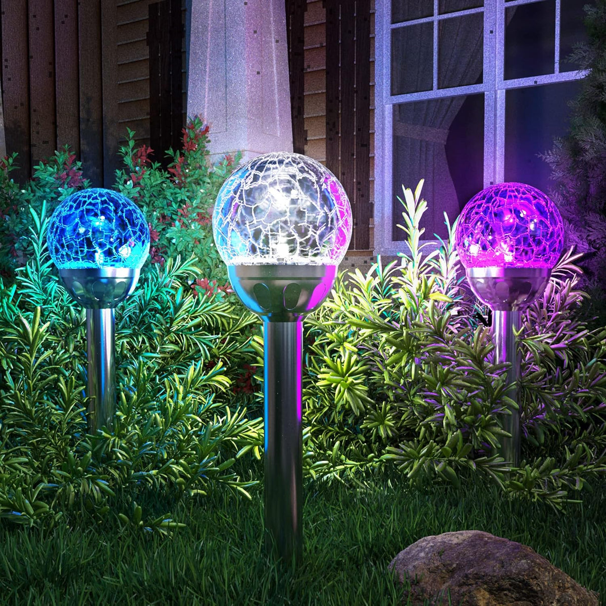 GIGALUMI Solar Outdoor, Cracked Glass Ball Solar Garden Lights, Color Changing Lights