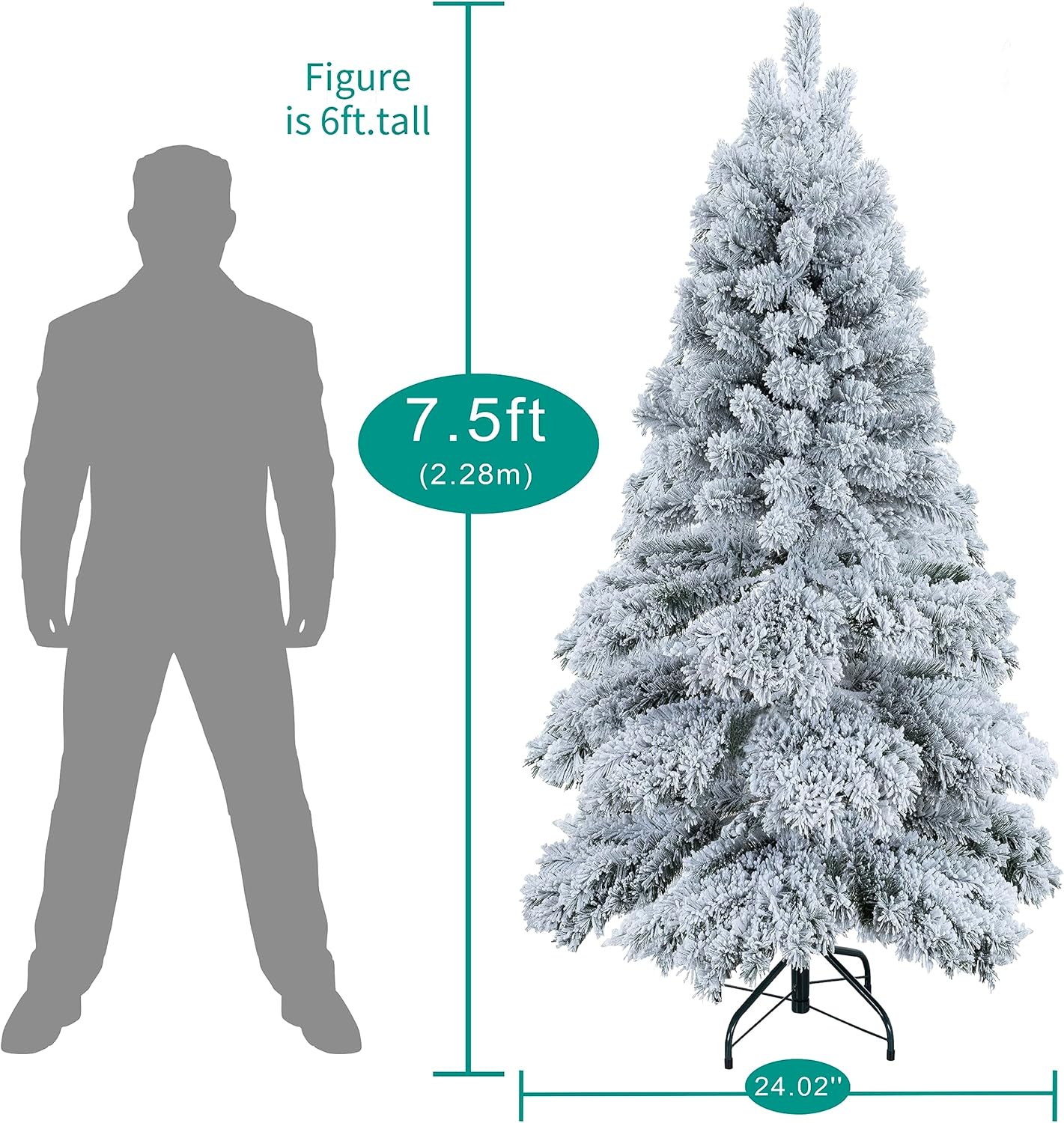 Naomi Home 7.5ft Snow Flocked Christmas Tree with Lights, Realistic Frosted Prelit with 1324 Branch