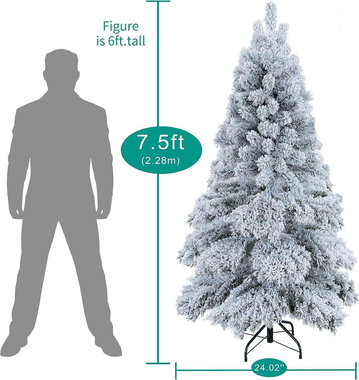 Naomi Home 7.5ft Snow Flocked Christmas Tree with Lights, Realistic Frosted Prelit with 1324 Branch