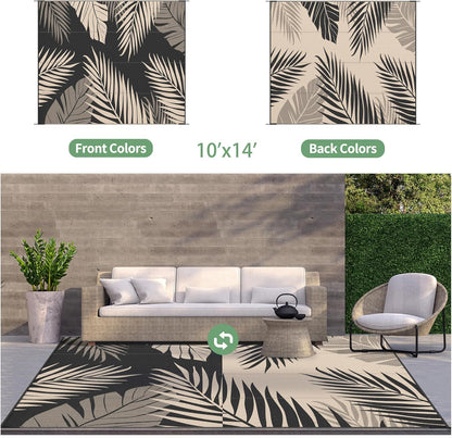 GENIMO Outdoor Rug 10' x 14' Waterproof for Patios Clearance, Reversible Outdoor Plastic Straw