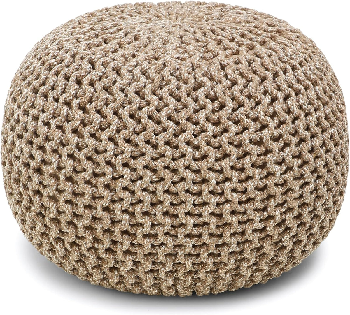 REDEARTH Round Pouf Ottoman - Hand Knitted Cable Boho Poof Home Décor Pouffe Circular Footrest for