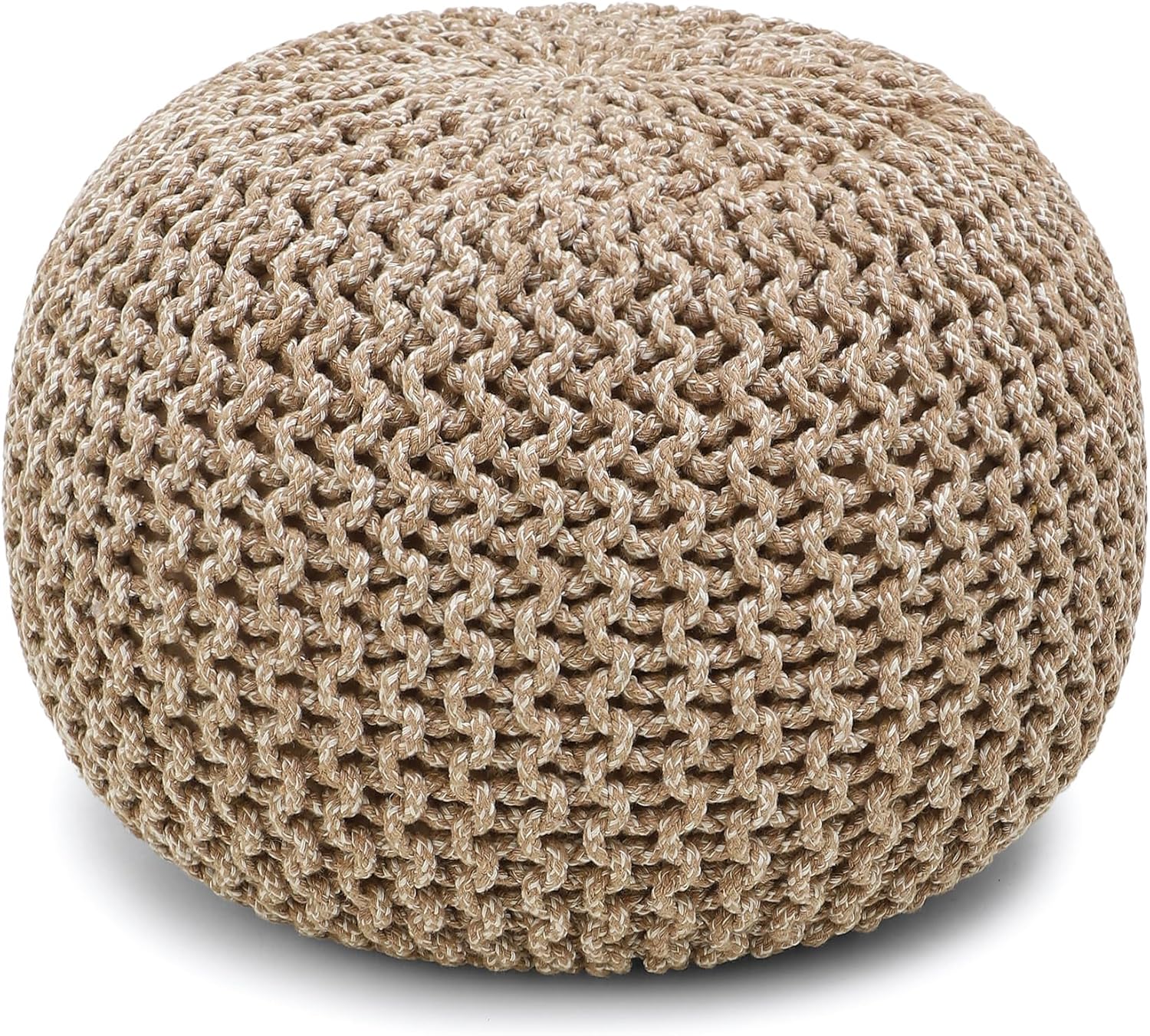 REDEARTH Round Pouf Ottoman - Hand Knitted Cable Boho Poof Home Décor Pouffe Circular Footrest for