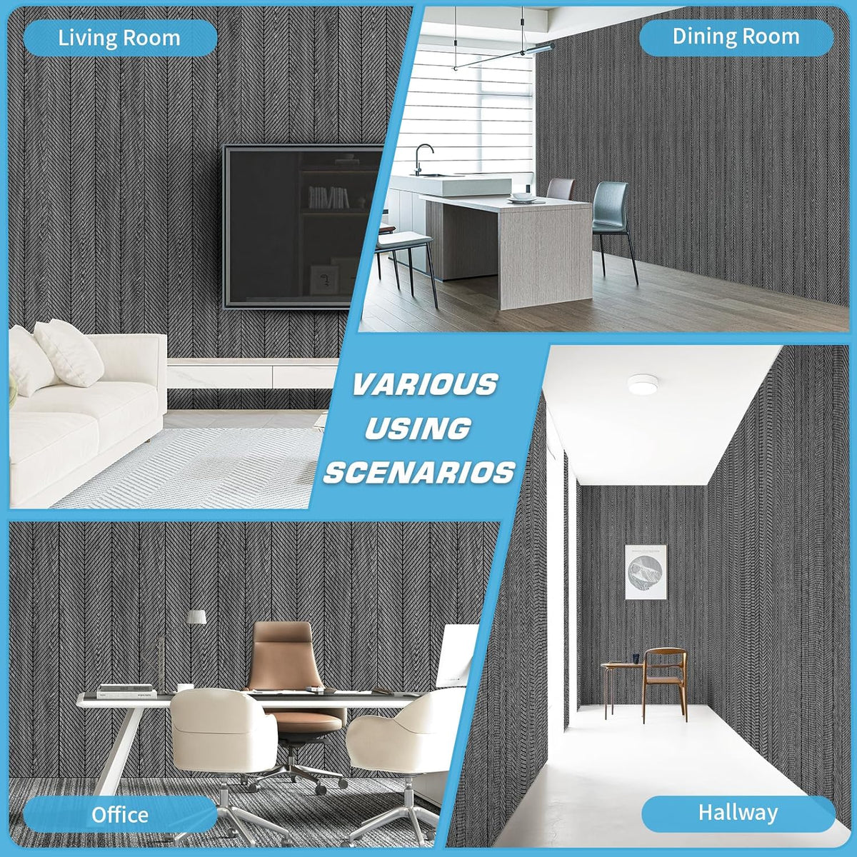 Art3d 4-Pack Glue-On Herringbone Wainscoting Panel for Interior Wall Decor - 104 x 12 Inch