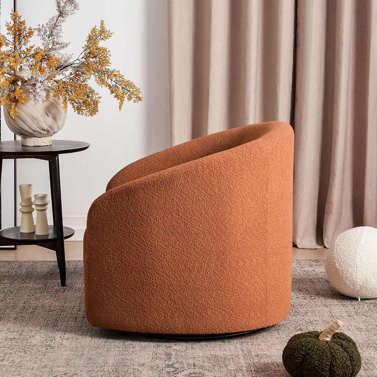 KINWELL 32" Wide Swivel Boucle Accent Chair Armchair, No Assembly Mid-Century Modern Round