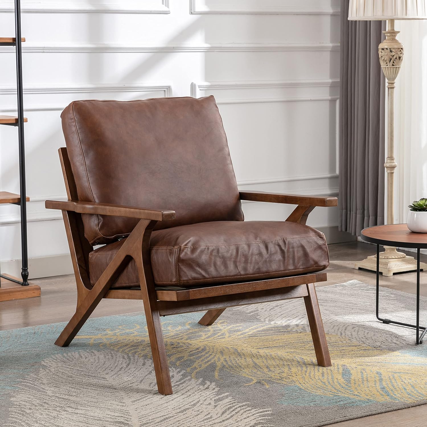 chairus Leather Accent Chairs Mid Century Modern Armchairs Compfy Upholstered Lounge Sofa Chairs