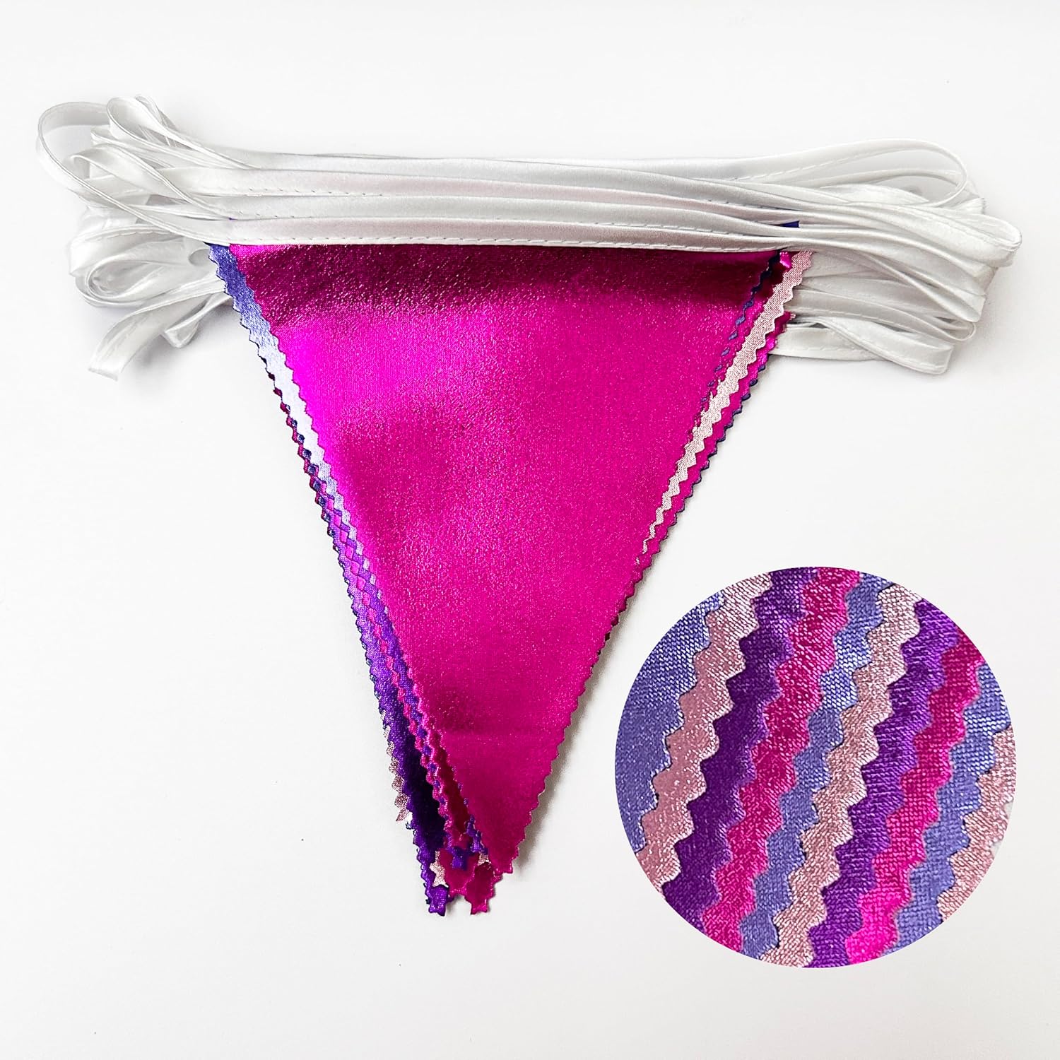Pink and Purple Party Decorations Metallic Hot Pink Lavender Fabric Triangle Pennant Banner Flag